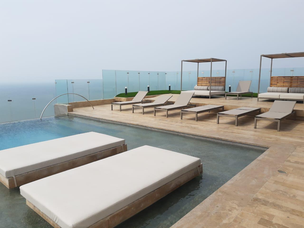 Rooftop pool overlooking the Caribbean at one of our Cartagena apartments